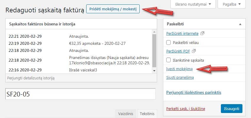 Nuorodos mokėjimo įvedimui