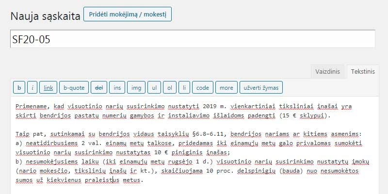 Sąskaitos faktūros pavadinimas ir turinys