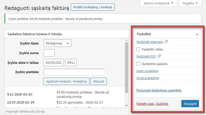 Išplėstinės parinktys skiltyje „Paskelbti“