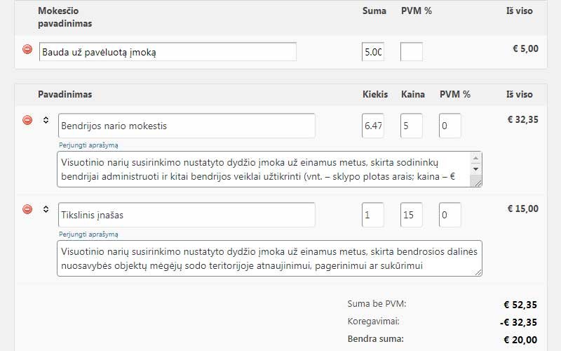 Įvestas mokestis yra matomas aukščiau eilutės elementų